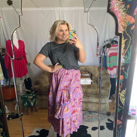 Conditions Apply Floral Tiered Elastic Waist Maxi Skirt Purple Size Medium - Picture 2 of 5